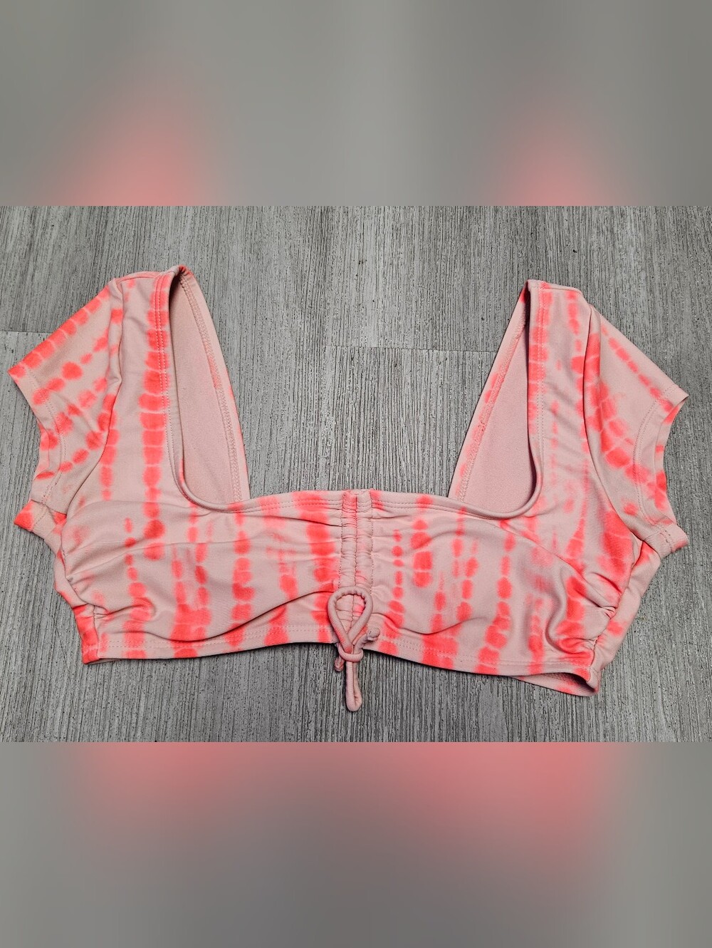 Xhilaration Pink & Coral Tie-Dye Front-Draw Cinch Bikini Top Medium Cap Sleeve